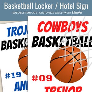 Basketball locker sign, Hotel Door hanger, Locker room poster, Pep Rally Team spirit tag, Travel pride sign, Customize Canva Template BKB009