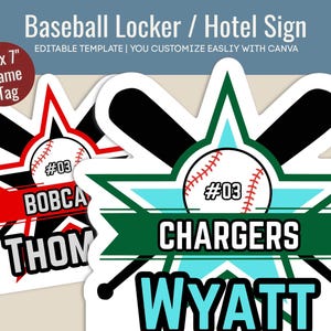 Baseball Hotel door sign, Locker decoration name tag, Baseball team game day sign, Baseball printable, Customize Canva Template BSN003