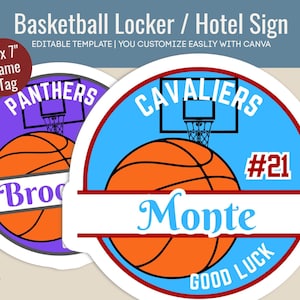 Good Luck Basketball Hotel door sign, Locker decoration name tag, Travel team pride cutout sign, Printable Customize Canva Template BKN021