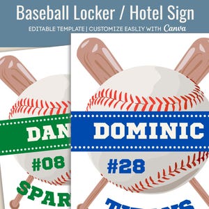 Baseball locker decoration, Locker sign tag, Hotel door sign, Locker room poster, Team spirit sign, Travel pride sign, Canva Template BSB019