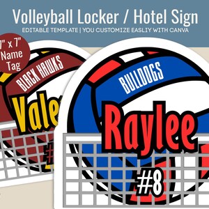 Volleyball Locker decoration name tag, Travel Hotel door sign, Volleyball printable sign, game day sign, Customize Canva Template VBN008