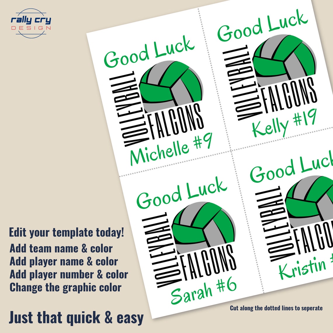 Good Luck Volleyball Name Gift Tag Travel Team Treat Goodie Etsy