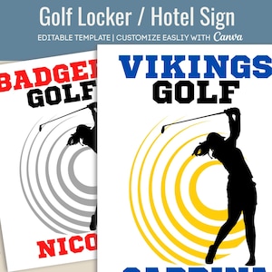Girls Golf Hotel door sign hanger, locker decoration tag, Pep rally poster, Team spirit Travel pride sign, Editable Canva Template GLF014