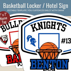 Basketball Hotel door sign, Locker decoration name tag, Travel Team pride sign, Basketball Cutout Sign, Customize Canva Template BKN013