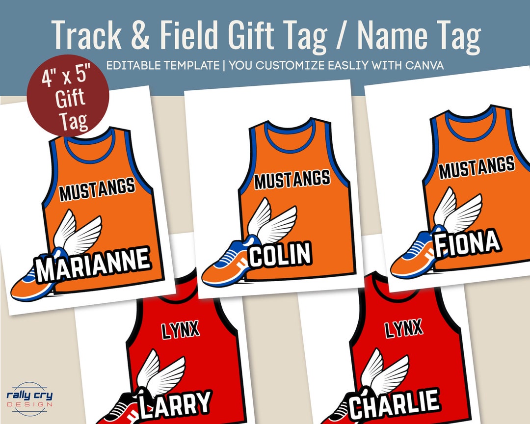 Track and Field Jersey Name Gift Tag, Track Meet Goodie Bag Name Tag ...