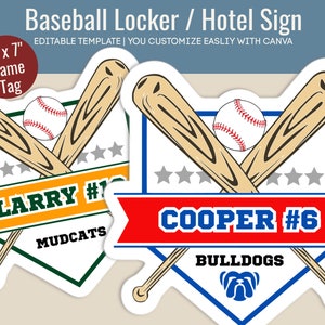 Baseball Hotel door sign, Locker decoration name tag, Baseball printable sign, Baseball game day sign, Customize Canva Template BSN007