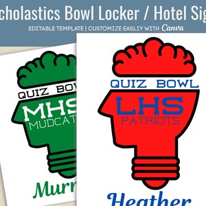 Decorazione armadietto Quiz Bowl, cartello armadietto Scholastics Bowl, cartello porta hotel, targhetta nome Intelligent Bowl, modello Canva modificabile SBL002