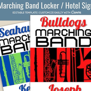 Marching Band Locker Sign, Hotel door sign, Locker room decoration tag, Travel tournament pride sign, Customize Canva Template MBD002