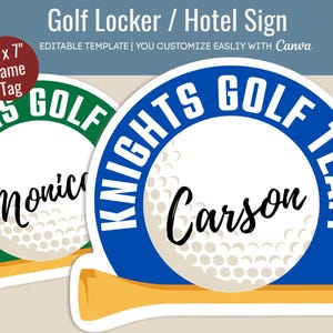 Golflocker decoratie naamplaatje, bordje uitgesneden hoteldeur, afdrukbaar naamplaatje golf, bord Golf Match Day, Canva-sjabloon aanpassen GFN003
