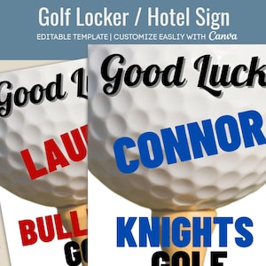 Good Luck Golf Locker Dekorationsschild, Golf Hotel Türschild, Golf Namensschild Schild, Golf Turnier Schild, anpassbare Canva Vorlage GLF019