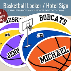 Basketball travel team hotel door sign, Locker decoration name tag, Basketball pride cutout sign, Customize Canva Template BKN019