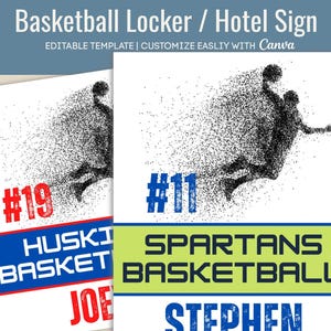 Boys Basketball locker sign decoration, Hotel Door hanger, Locker room poster, Pep Rally Team spirit tag, Customize Canva Template BKB011