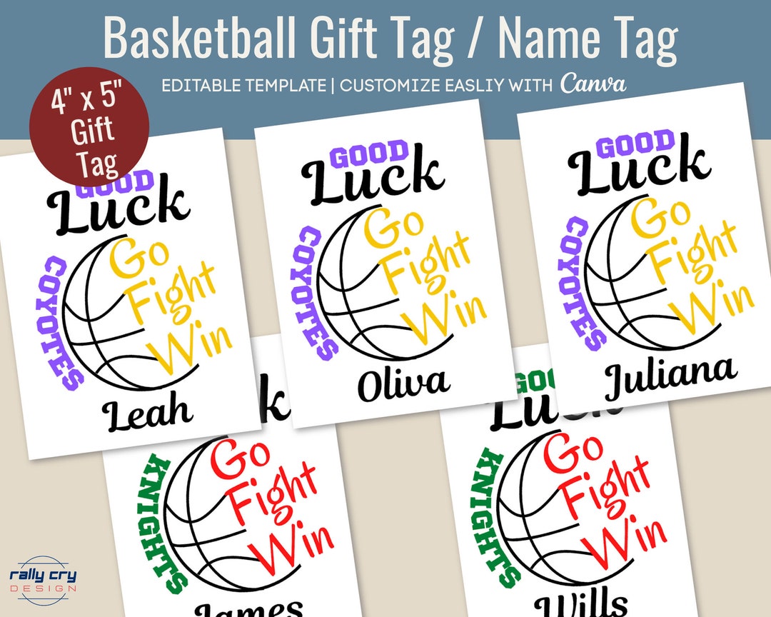 Good Luck Basketball Name Gift Tag, Basketball Game Day Name Tag