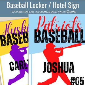Baseball locker decoration sign tag, Hotel Door pride sign, Locker room poster, Baseball Printable name tag, Editable Canva Template BSB005