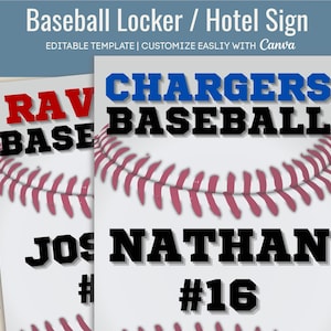 Baseball locker sign tag, Locker decoration, Hotel door sign, Locker room poster, Team spirit sign, Travel pride sign, Canva Template BSB011