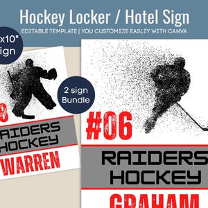 Hockey Bundle Locker Sign, Hotel door sign, Locker room decoration tag, Hockey Tournament sign, Goalie sign, Customize Canva Template HKY006