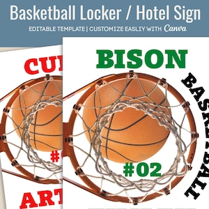 Basketball locker sign, Hotel Door hanger, Locker room poster, Pep Rally Team spirit tag, Travel pride sign, Customize Canva Template BKB002