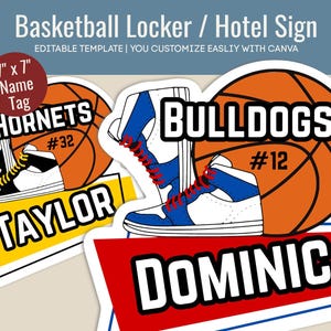 Basketball travel team hotel door sign, Locker decoration name tag, Basketball pride printable cutout sign, Customize Canva Template BKN012
