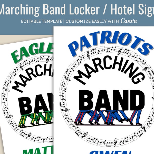 Marching Band Locker Sign, Hotel door sign, Locker room decoration tag, Travel tournament pride sign, Customize Canva Template MBD001