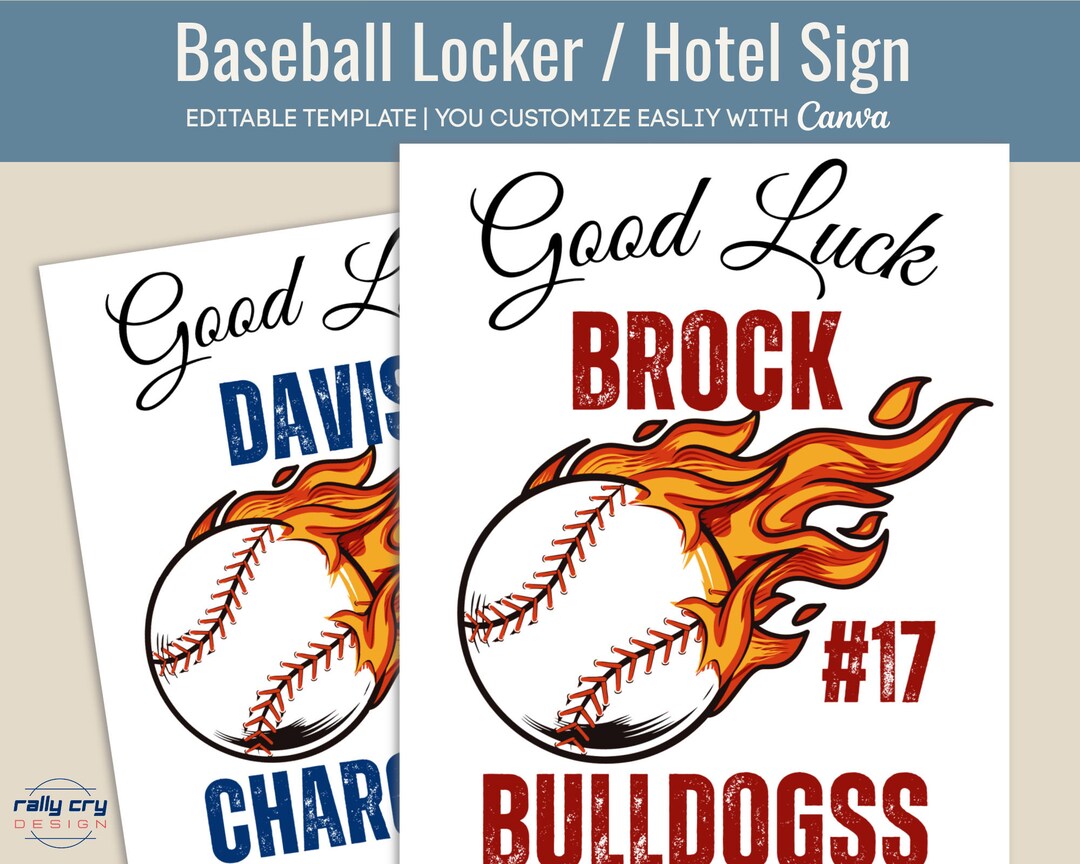 Good Luck Baseball Locker Decoration Name Tag, Hotel Door Sign, Locker Room Poster, Baseball