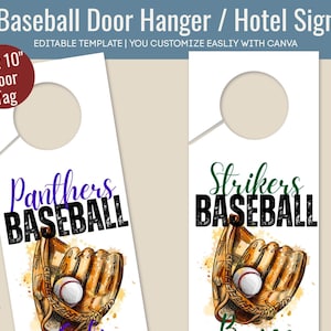 Baseball Hotel door hanger sign, Door decoration name tag, Bedroom door hanger sign, Travel pride sign, Customize Canva Template BSDH001
