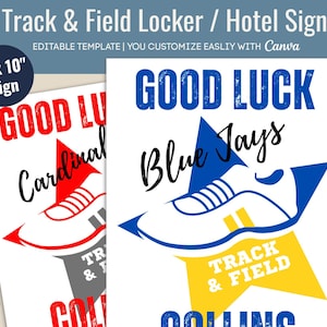 Good Luck Track & Field Locker Sign tag, Hotel Door sign, Locker room decoration, Track Meet name tag, Customizable Canva Template TNF009
