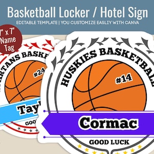 Good Luck Basketball Hotel door sign, Locker decoration name tag, Sport team travel tournament pride sign, Customize Canva Template BKN014