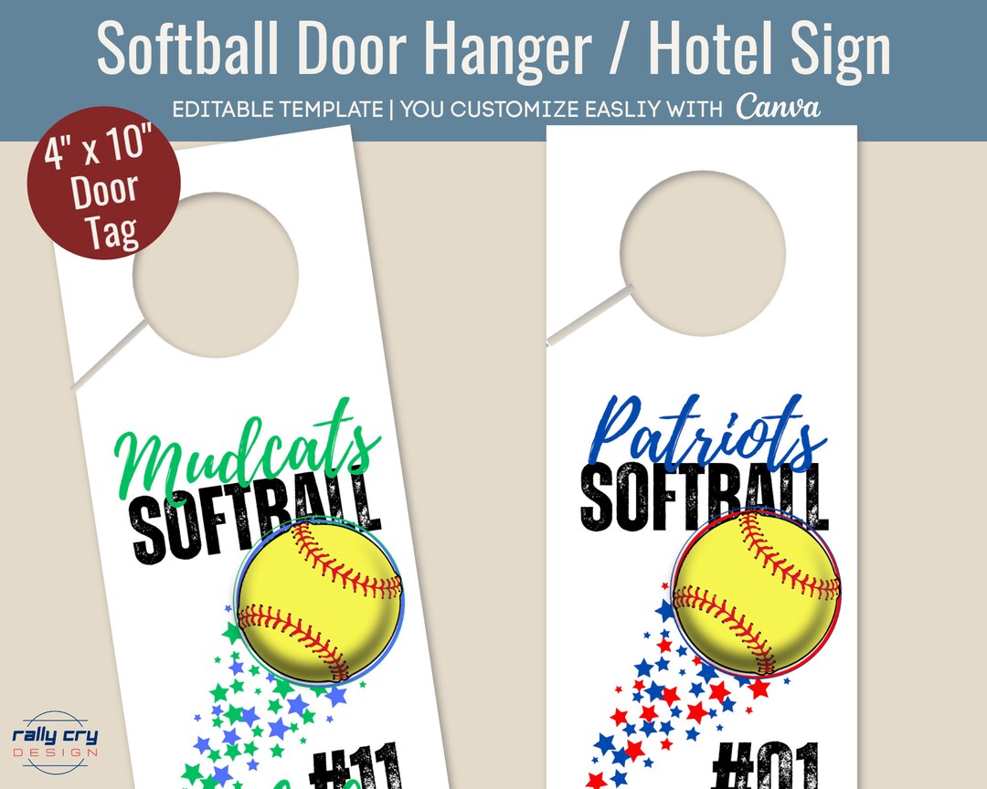 Softball Hotel Door Hanger Sign, Door Decoration Name Tag, Bedroom Door