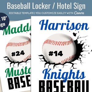Baseball Hotel door sign, Locker decoration, Game Day name tag sign, Travel Pride Printable Baseball sign, Customize Canva Template BSB014