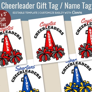 Cheerleader Name Gift Tag, Travel team snack bag hang tag, Cheer competition treat gift label, Customize Canva Template CHGT001