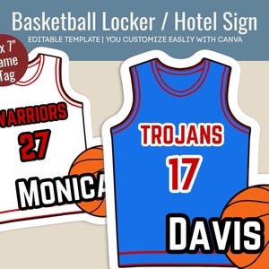 Basketball Jersey hotel door sign, Locker room decoration name tag, Basketball game day cutout sign, Customize Canva Template BKN017