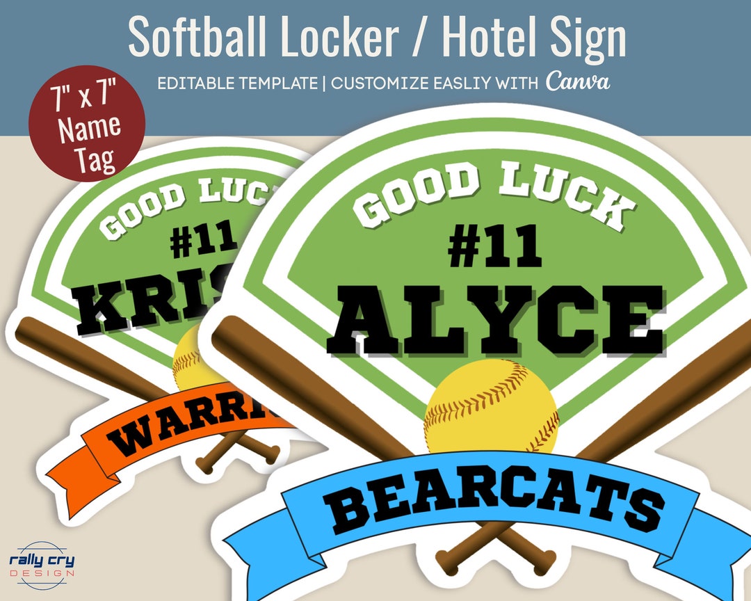 Softball Hotel Door Hanger, Locker Room Poster, Locker Decoration Name