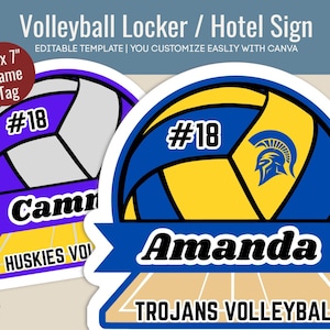 Volleyball Locker decoration name tag, Travel Hotel door sign, Volleyball printable cutout game day sign, Customize Canva Template VBN018