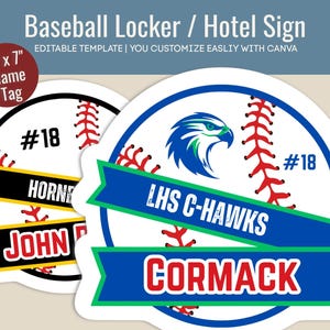 Baseball Hotel door sign, Locker decoration name tag, Baseball spirit printable sign, Baseball game day tag, Customize Canva Template BSN018