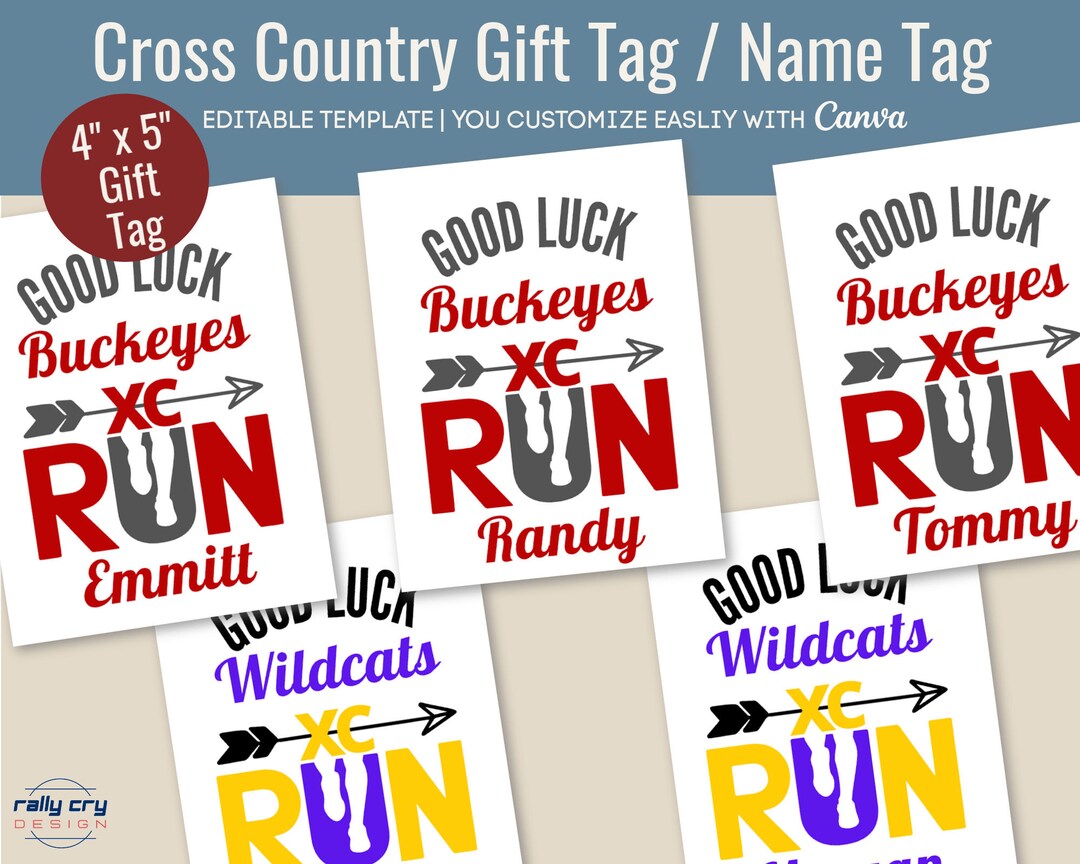 Good Luck Cross Country Name Gift Tag, XC Travel Snack Bag Sign Tag ...