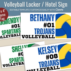 Volleyball Locker decoration name tag, Hotel door sign, Team sports sign, Travel pride sign, Customize Canva Template VBN001