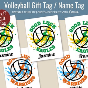 Good Luck Volleyball Name Gift Tag, Personalize name tag, Travel game treat gift label, Volleyball tag, Customize Canva Template VBGT003