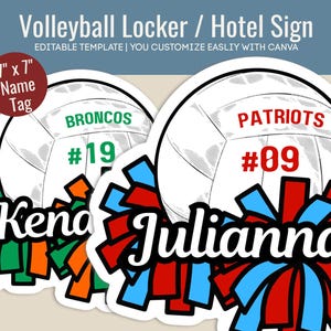 Volleyball Locker decoration name tag, Travel Hotel door sign, Volleyball Cheer sign, game day sign, Customize Canva Template VBN009