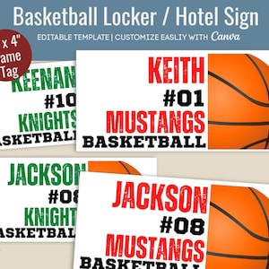 Basketball Hotel door sign, Locker decoration name tag, Team sports sign, Travel pride sign, Customize Canva Template BKN001