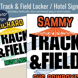 Track & Field Locker sign tag, Track Team Hotel sign, Track tournament pride sign, Track and Field printable, Editable Canva Template TKF001