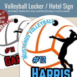 Boys Volleyball Hotel door sign, Locker decoration name tag, Volleyball printable sign, Volleyball game day, Customize Canva Template VBN012