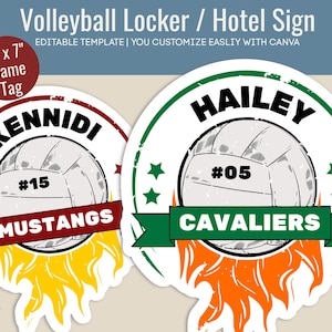 Volleyball Hotel door sign, Locker decoration name tag, Volleyball printable sign, Volleyball game day sign, Customize Canva Template VBN005