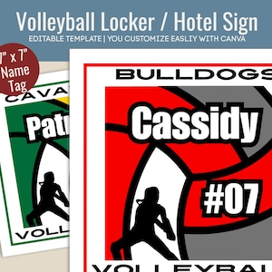 Volleyball Hotel door sign, Locker decoration name tag, Volleyball printable sign, Volleyball game day sign, Customize Canva Template VBN007