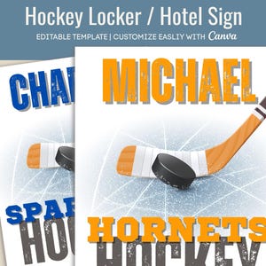 Hockey Locker Sign, Hotel door sign, Locker room decoration tag, Hockey Game day sign, Hockey tournament, Personalize Canva Template HKY005