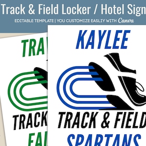 Track & Field Locker Sign tag, Hotel Door sign, Locker room decoration, Meet name tag sign, Pride sign, Customizable Canva Template TNF006