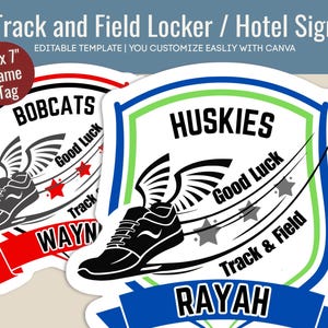 Good Luck Track and Field locker decoration cutout sign, Team Hotel Door sign, State Track Meet Day Sign, Customize Canva Template TFN005