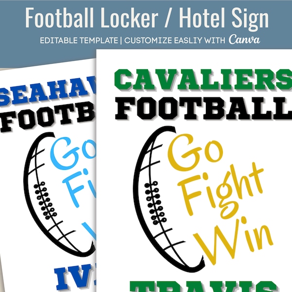 Football locker decoration, Locker sign tag, Hotel door sign, Locker room poster, Team spirit sign, Travel pride sign, Canva Template FTB001