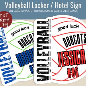 Good Luck Volleyball Locker decoration name tag, Hotel door sign, Volleyball printable sign, game day sign, Customize Canva Template VBN006