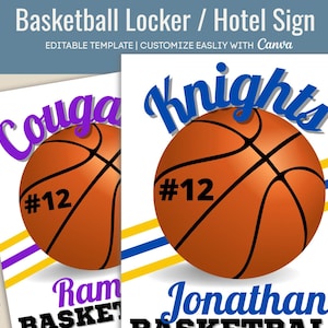 Basketball locker sign, Hotel Door hanger, Locker room poster, Pep Rally Team spirit tag, Travel pride sign, Customize Canva Template BKB005