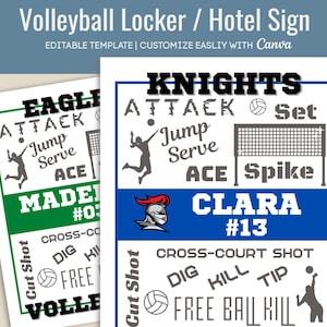 Volleyball Locker Sign, Hotel door sign, Locker room decoration name tag, Team sport sign, Travel pride sign, Editable Canva Template VLB013